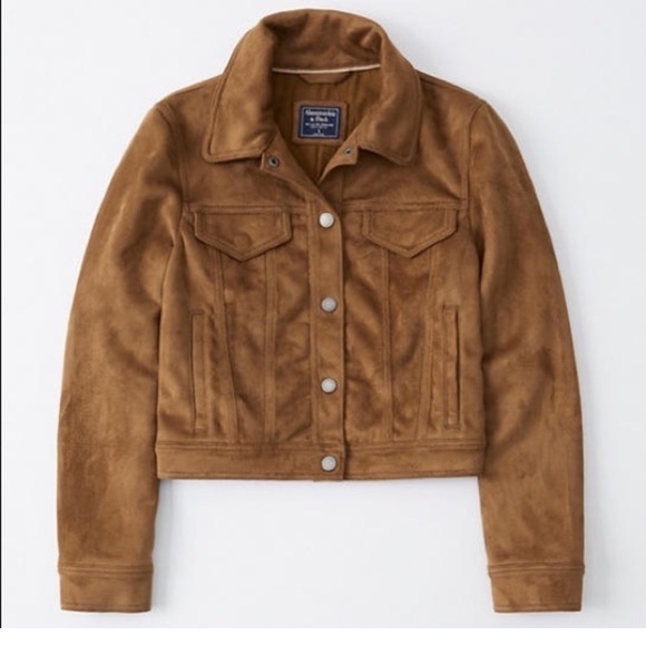 Abercrombie and Fitch Faux Suede Trucker Jacket Caramel Brown Size Large - Picture 1 of 4